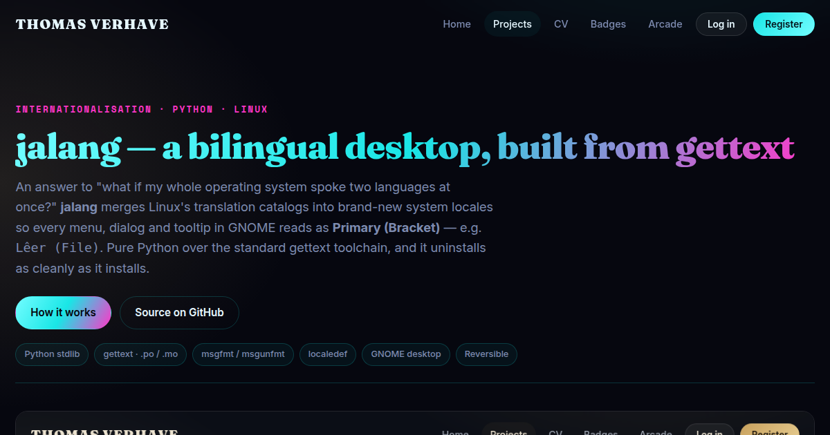 jalang: the GNOME desktop rendering every UI string as Primary (Bracket)