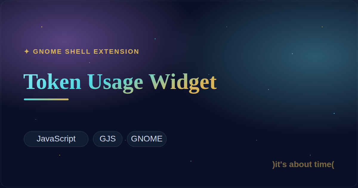 Token Usage Widget shown in the GNOME top bar with a 5-hour window figure, daily breakdown and burn sparkline