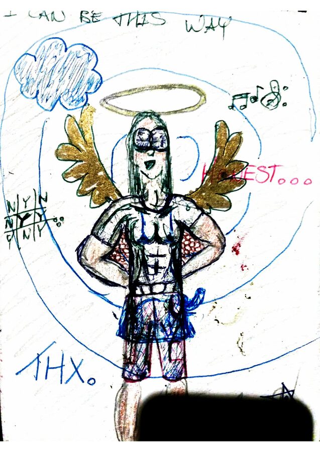 Hand-drawn sketchbook page accompanying The Self Is a Story in Motion
