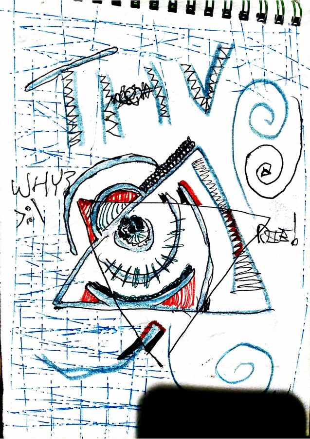 Hand-drawn sketchbook page accompanying The Quantum Self