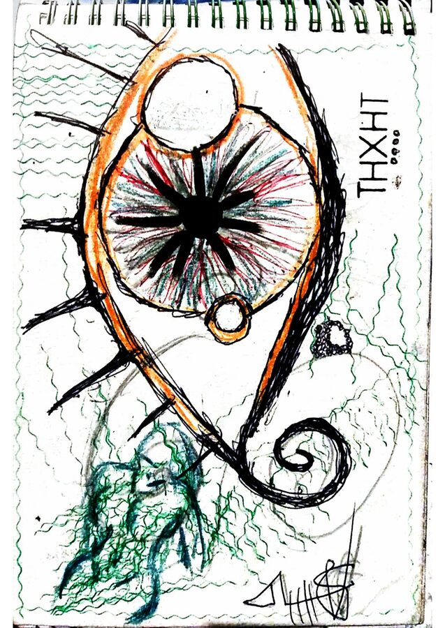 Hand-drawn sketchbook page accompanying Time Is Not a Thing
