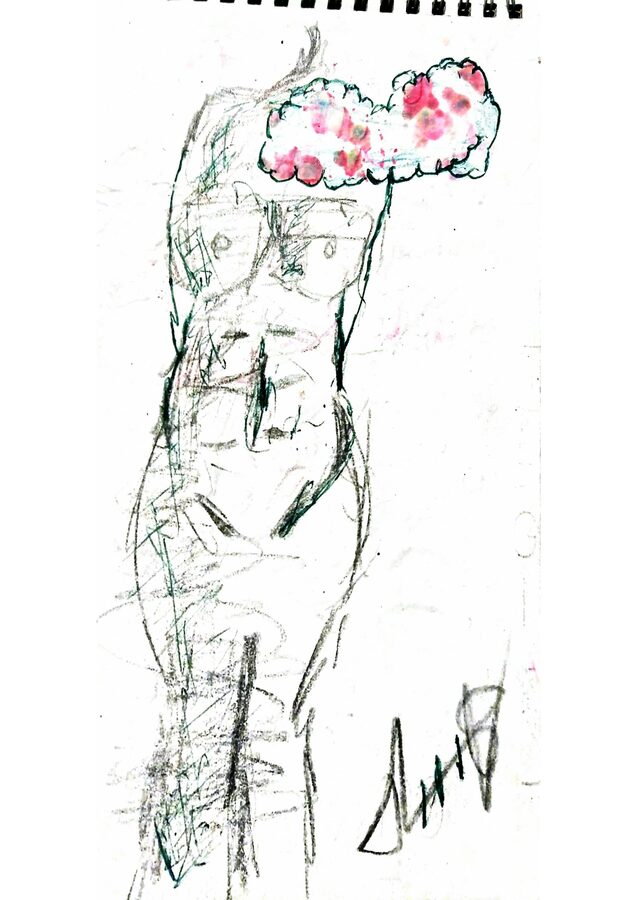 Hand-drawn sketchbook page accompanying Doubt, Touch, and the Present Moment